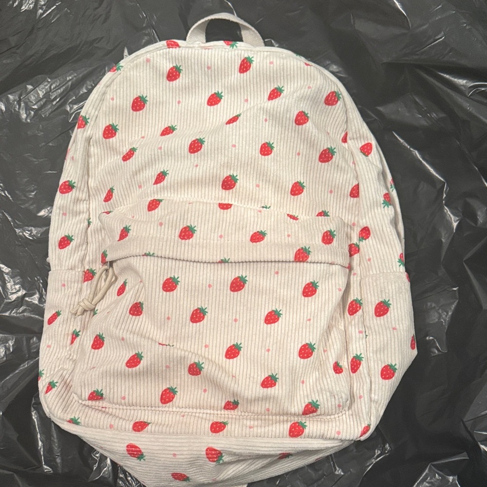 Strawberry Patterned Cream Backpack